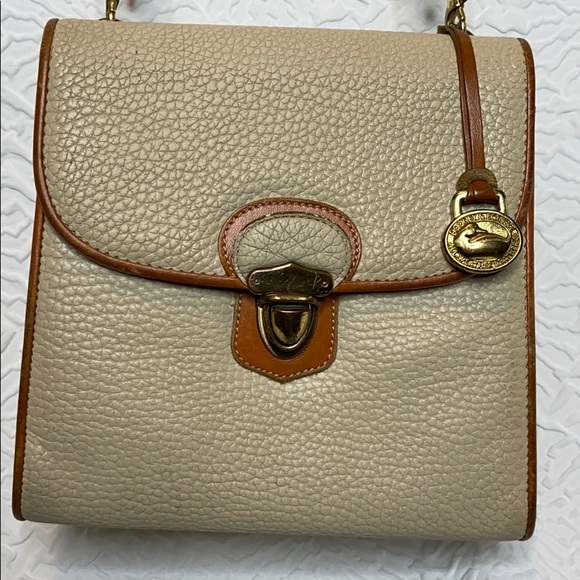 Dooney & Bourke Handbags - Vintage Dooney & Bourke Cream/Tan Medium Leather Crossbody Plaza Bag AWL
